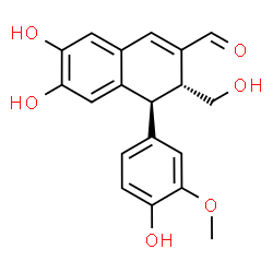 ChemSpider 2D Image | (3R,4S)-6,7-Dihydroxy-4-(4-hydroxy-3-methoxyphenyl)-3-(hydroxymethyl)-3,4-dihydro-2-naphthalenecarbaldehyde | C19H18O6