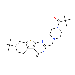 ChemSpider 2D Image | 2-{[4-(2,2-Dimethylpropanoyl)-1-piperazinyl]methyl}-7-(2-methyl-2-propanyl)-5,6,7,8-tetrahydro[1]benzothieno[2,3-d]pyrimidin-4(3H)-one | C24H36N4O2S