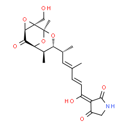 ChemSpider 2D Image | (3E)-3-{(2E,4E,6R)-1-Hydroxy-6-[(1S,2R,4S,6S,7R,8R)-2-(hydroxymethyl)-1,7-dimethyl-5-oxo-3,9,10-trioxatricyclo[4.3.1.0~2,4~]dec-8-yl]-4-methyl-2,4-heptadien-1-ylidene}-2,4-pyrrolidinedione (non-prefer
red name) | C22H27NO8