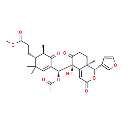 ChemSpider 2D Image | Methyl 3-[(1R,6R)-4-{(R)-acetoxy[(1R,5R,8aR)-1-(3-furyl)-5-hydroxy-8a-methyl-3,6-dioxo-3,5,6,7,8,8a-hexahydro-1H-isochromen-5-yl]methyl}-2,2,6-trimethyl-5-oxo-3-cyclohexen-1-yl]propanoate | C30H36O10