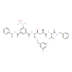 ChemSpider 2D Image | N-{(2S,3S,5R)-6-{[(2S)-1-(Benzylamino)-3-methyl-1-oxo-2-butanyl]amino}-1-[(3,5-difluorobenzyl)oxy]-3-hydroxy-5-methyl-6-oxo-2-hexanyl}-5-[methyl(methylsulfonyl)amino]-N'-[(1R)-1-phenylethyl]isophthala
mide | C44H53F2N5O8S