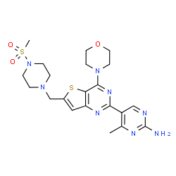 ChemSpider 2D Image | 4-Methyl-5-(6-{[4-(Methylsulfonyl)piperazin-1-Yl]methyl}-4-Morpholin-4-Ylthieno[3,2-D]pyrimidin-2-Yl)pyrimidin-2-Amine | C21H28N8O3S2