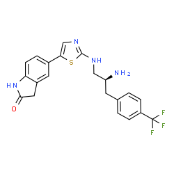 ChemSpider 2D Image | 5-[2-({(2S)-2-Amino-3-[4-(trifluoromethyl)phenyl]propyl}amino)-1,3-thiazol-5-yl]-1,3-dihydro-2H-indol-2-one | C21H19F3N4OS
