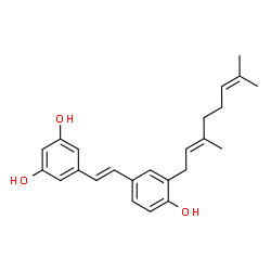 ChemSpider 2D Image | 5-[(E)-2-{3-[(2E)-3,7-Dimethyl-2,6-octadien-1-yl]-4-hydroxyphenyl}vinyl]-1,3-benzenediol | C24H28O3
