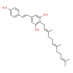 ChemSpider 2D Image | 5-[(E)-2-(4-Hydroxyphenyl)vinyl]-2-[(2E,6E)-3,7,11-trimethyl-2,6,10-dodecatrien-1-yl]-1,3-benzenediol | C29H36O3