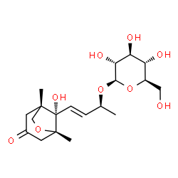 ChemSpider 2D Image | (2S,3E)-4-[(1S,5S,8S)-8-Hydroxy-1,5-dimethyl-3-oxo-6-oxabicyclo[3.2.1]oct-8-yl]-3-buten-2-yl beta-D-glucopyranoside | C19H30O9