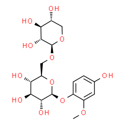 ChemSpider 2D Image | 4-Hydroxy-2-methoxyphenyl 6-O-beta-D-xylopyranosyl-beta-D-glucopyranoside | C18H26O12