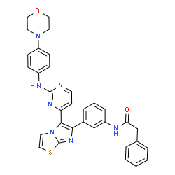 ChemSpider 2D Image | N-[3-(5-{2-[(4-Morpholin-4-Ylphenyl)amino]pyrimidin-4-Yl}imidazo[2,1-B][1,3]thiazol-6-Yl)phenyl]-2-Phenylacetamide | C33H29N7O2S