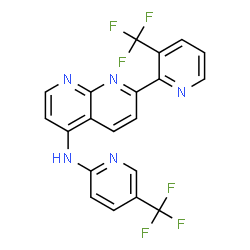 ChemSpider 2D Image | 7-[3-(Trifluoromethyl)-2-pyridinyl]-N-[5-(trifluoromethyl)-2-pyridinyl]-1,8-naphthyridin-4-amine | C20H11F6N5