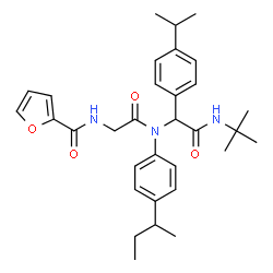 ChemSpider 2D Image | N-{2-[(4-sec-Butylphenyl){1-(4-isopropylphenyl)-2-[(2-methyl-2-propanyl)amino]-2-oxoethyl}amino]-2-oxoethyl}-2-furamide | C32H41N3O4