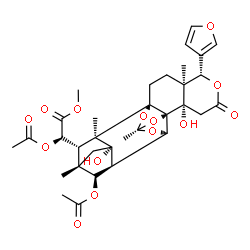 ChemSpider 2D Image | Methyl (2R)-acetoxy[(1S,4S,5S,9S,10S,12S,14S,15R,16S,18S,19S,20R,22R)-22-acetoxy-5-(3-furyl)-9,16-dihydroxy-4,12,18,20-tetramethyl-7-oxo-6,11,13,21-tetraoxaheptacyclo[10.8.1.1~15,18~.0~1,10~.0~4,9~.0~
10,14~.0~16,20~]docos-19-yl]acetate | C33H40O14
