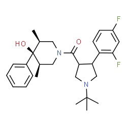 ChemSpider 2D Image | [4-(2,4-Difluorophenyl)-1-(2-methyl-2-propanyl)-3-pyrrolidinyl][(3R,4s,5S)-4-hydroxy-3,5-dimethyl-4-phenyl-1-piperidinyl]methanone | C28H36F2N2O2