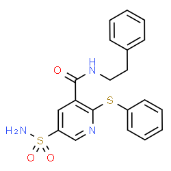 ChemSpider 2D Image | N-(2-Phenylethyl)-2-(phenylsulfanyl)-5-sulfamoylnicotinamide | C20H19N3O3S2