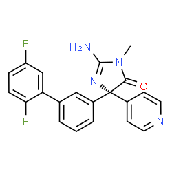 ChemSpider 2D Image | (5S)-2-amino-5-(2',5'-difluorobiphenyl-3-yl)-3-methyl-5-pyridin-4-yl-3,5-dihydro-4H-imidazol-4-one | C21H16F2N4O