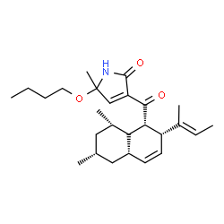 ChemSpider 2D Image | 3-({(1S,2R,4aS,6R,8S)-2-[(2E)-2-Buten-2-yl]-6,8-dimethyl-1,2,4a,5,6,7,8,8a-octahydro-1-naphthalenyl}carbonyl)-5-butoxy-5-methyl-1,5-dihydro-2H-pyrrol-2-one | C26H39NO3