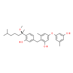 ChemSpider 2D Image | 2-{3-Hydroxy-4-[(2R)-2-methoxy-6-methyl-2-heptanyl]benzyl}-5-(3-hydroxy-5-methylphenoxy)-3-methylphenol | C30H38O5