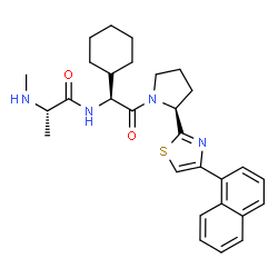 ChemSpider 2D Image | N-[(1S)-1-Cyclohexyl-2-{(2S)-2-[4-(1-naphthyl)-1,3-thiazol-2-yl]-1-pyrrolidinyl}-2-oxoethyl]-N~2~-methyl-L-alaninamide | C29H36N4O2S