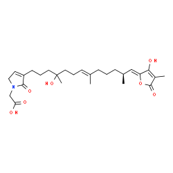 ChemSpider 2D Image | {3-[(7E,12S,13Z)-4-Hydroxy-13-(3-hydroxy-4-methyl-5-oxo-2(5H)-furanylidene)-4,8,12-trimethyl-7-tridecen-1-yl]-2-oxo-2,5-dihydro-1H-pyrrol-1-yl}acetic acid | C27H39NO7