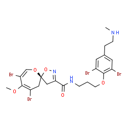 ChemSpider 2D Image | (5R)-8,10-Dibromo-N-(3-{2,6-dibromo-4-[2-(methylamino)ethyl]phenoxy}propyl)-9-methoxy-1,6-dioxa-2-azaspiro[4.6]undeca-2,7,9-triene-3-carboxamide | C22H25Br4N3O5