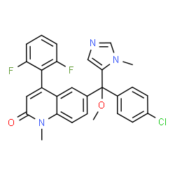 ChemSpider 2D Image | 6-[(4-Chlorophenyl)(methoxy)(1-methyl-1H-imidazol-5-yl)methyl]-4-(2,6-difluorophenyl)-1-methyl-2(1H)-quinolinone | C28H22ClF2N3O2