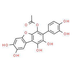 ChemSpider 2D Image | 3-(3,4-Dihydroxyphenyl)-1,2,7,8-tetrahydroxydibenzo[b,d]furan-4-yl acetate | C20H14O9