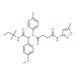 ChemSpider 2D Image | N-{1-(4-Methoxyphenyl)-2-[(2-methyl-2-butanyl)amino]-2-oxoethyl}-N'-(5-methyl-1,2-oxazol-3-yl)-N-(4-methylphenyl)succinamide | C29H36N4O5