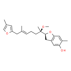 ChemSpider 2D Image | (2S)-2-[(2R,5E)-2-Methoxy-6-methyl-7-(4-methyl-2-furyl)-5-hepten-2-yl]-6-methyl-2,3-dihydro-1-benzofuran-5-ol | C23H30O4