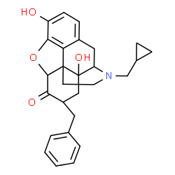 ChemSpider 2D Image | 7-Benzyl-17-(cyclopropylmethyl)-3,14-dihydroxy-4,5-epoxymorphinan-6-one | C27H29NO4