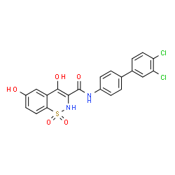 ChemSpider 2D Image | N-(3',4'-Dichloro-4-biphenylyl)-4,6-dihydroxy-2H-1,2-benzothiazine-3-carboxamide 1,1-dioxide | C21H14Cl2N2O5S