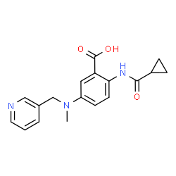 ChemSpider 2D Image | 2-[(Cyclopropylcarbonyl)amino]-5-[methyl(3-pyridinylmethyl)amino]benzoic acid | C18H19N3O3