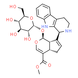 ChemSpider 2D Image | Methyl (1S,4aS,7aS)-1-(alpha-D-glucopyranosyloxy)-7-[(1S)-2,3,4,9-tetrahydro-1H-beta-carbolin-1-yl]-1,4a,5,7a-tetrahydrocyclopenta[c]pyran-4-carboxylate | C27H32N2O9