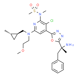 ChemSpider 2D Image | (2r)-2-(5-{3-Chloro-6-((2-Methoxyethyl){[(1s,2s)-2-Methylcyclopropyl]methyl}amino)-2-[methyl(Methylsulfonyl)amino]pyridin-4-Yl}-1,3,4-Oxadiazol-2-Yl)-1-Phenylpropan-2-Amine | C26H35ClN6O4S