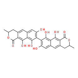ChemSpider 2D Image | 7,7',9,9',10,10'-Hexahydroxy-3,3'-dimethyl-3,3',4,4'-tetrahydro-1H,1'H-8,8'-bibenzo[g]isochromene-1,1'-dione | C28H22O10