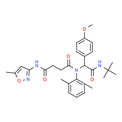 ChemSpider 2D Image | N-(2,6-Dimethylphenyl)-N-{1-(4-methoxyphenyl)-2-[(2-methyl-2-propanyl)amino]-2-oxoethyl}-N'-(5-methyl-1,2-oxazol-3-yl)succinamide | C29H36N4O5