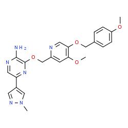 ChemSpider 2D Image | 3-({4-Methoxy-5-[(4-methoxybenzyl)oxy]-2-pyridinyl}methoxy)-5-(1-methyl-1H-pyrazol-4-yl)-2-pyrazinamine | C23H24N6O4