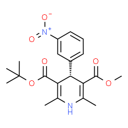 ChemSpider 2D Image | Methyl 2-methyl-2-propanyl (4R)-2,6-dimethyl-4-(3-nitrophenyl)-1,4-dihydro-3,5-pyridinedicarboxylate | C20H24N2O6