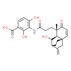 ChemSpider 2D Image | 2,4-Dihydroxy-3-({3-[(1S,5S,6R,7S,8R)-7-hydroxy-5-methyl-9-methylene-4-oxotricyclo[6.2.2.0~1,6~]dodec-2-en-5-yl]propanoyl}amino)benzoic acid | C24H27NO7