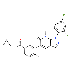 ChemSpider 2D Image | N-Cyclopropyl-3-[1-(2,4-difluorophenyl)-7-methyl-6-oxo-6,7-dihydro-1H-pyrazolo[3,4-b]pyridin-5-yl]-4-methylbenzamide | C24H20F2N4O2
