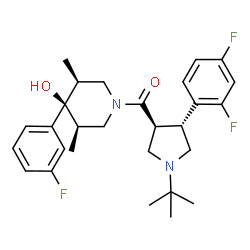 ChemSpider 2D Image | [(3S,4R)-4-(2,4-Difluorophenyl)-1-(2-methyl-2-propanyl)-3-pyrrolidinyl][(3R,4R,5S)-4-(3-fluorophenyl)-4-hydroxy-3,5-dimethyl-1-piperidinyl]methanone | C28H35F3N2O2