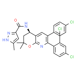 ChemSpider 2D Image | N-[(4R)-6-(4-Chlorophenyl)-7-(2,4-dichlorophenyl)-2,2-dimethyl-3,4-dihydro-2H-pyrano[2,3-b]pyridin-4-yl]-5-methyl-1H-pyrazole-3-carboxamide | C27H23Cl3N4O2