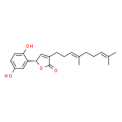 ChemSpider 2D Image | (5S)-5-(2,5-Dihydroxyphenyl)-3-[(3E)-4,8-dimethyl-3,7-nonadien-1-yl]-2(5H)-furanone | C21H26O4