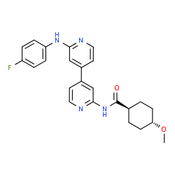 ChemSpider 2D Image | trans-N-{2'-[(4-Fluorophenyl)amino]-4,4'-bipyridin-2-yl}-4-methoxycyclohexanecarboxamide | C24H25FN4O2