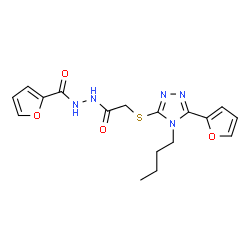 ChemSpider 2D Image | N'-({[4-Butyl-5-(2-furyl)-4H-1,2,4-triazol-3-yl]sulfanyl}acetyl)-2-furohydrazide | C17H19N5O4S