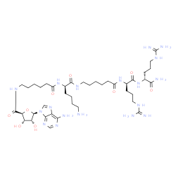 ChemSpider 2D Image | (10r,20r,23r)-10-(4-Aminobutyl)-1-[(2s,3s,4r,5r)-5-(6-Amino-9h-Purin-9-Yl)-3,4-Dihydroxytetrahydrofuran-2-Yl]-20,23-Bis(3-Carbamimidamidopropyl)-1,8,11,18,21-Pentaoxo-2,9,12,19,22-Pentaazatetracosan-24-Amide | C40H70N18O9