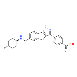 ChemSpider 2D Image | 4-(6-{[(trans-4-Methylcyclohexyl)amino]methyl}-1,4-dihydroindeno[1,2-c]pyrazol-3-yl)benzoic acid | C25H27N3O2