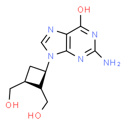 ChemSpider 2D Image | 2-Amino-9-[(1R,2R,3S)-2,3-bis(hydroxymethyl)cyclobutyl]-1,9-dihydro-6H-purin-6-one | C11H15N5O3