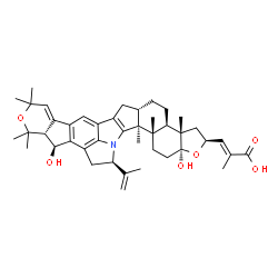 ChemSpider 2D Image | (2E)-3-[(2S,3aS,3bR,5aS,11aR,12S,14R,15bS,15cS,17aS)-12,17a-Dihydroxy-14-isopropenyl-3a,9,9,11,11,15b,15c-heptamethyl-3,3a,3b,4,5,5a,6,9,11,11a,12,13,14,15b,15c,16,17,17a-octadecahydro-2H-[1]benzofuro
[4',5':6,7]indeno[1,2-b]pyrano[3',4':4,5]cyclopenta[1,2-f]pyrrolo[3,2,1-hi]indol-2-yl]-2-methylacrylic acid | C43H55NO6