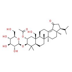 ChemSpider 2D Image | (3S,3aR,5aS,5bR,7aR,9R,10R,11aS,11bS)-9-(beta-D-Glucopyranosyloxy)-11a-(hydroxymethyl)-3-isopropyl-3a,5a,5b,8,8-pentamethyl-1-oxo-2,3,3a,4,5,5a,5b,6,7,7a,8,9,10,11,11a,11b,12,13-octadecahydro-1H-cyclo
penta[a]chrysen-10-yl acetate | C38H60O10