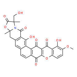 ChemSpider 2D Image | 13,16-Dihydroxy-1-(hydroxymethyl)-12-methoxy-1,3a-dimethyl-3a,4-dihydrochromeno[2',3':6,7]naphtho[2,1-g][1,3]oxazolo[3,2-b]isoquinoline-2,8,14,15,17(1H)-pentone | C30H21NO11