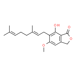 ChemSpider 2D Image | 6-[(2E)-3,7-Dimethyl-2,6-octadien-1-yl]-7-hydroxy-5-methoxy-2-benzofuran-1(3H)-one | C19H24O4
